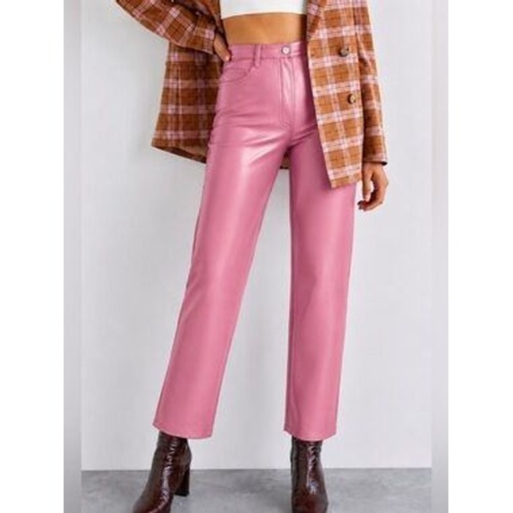 Wilfred Aritzia Melina Pink Vegan Leather High Rise Straight Leg Pants Size 6
